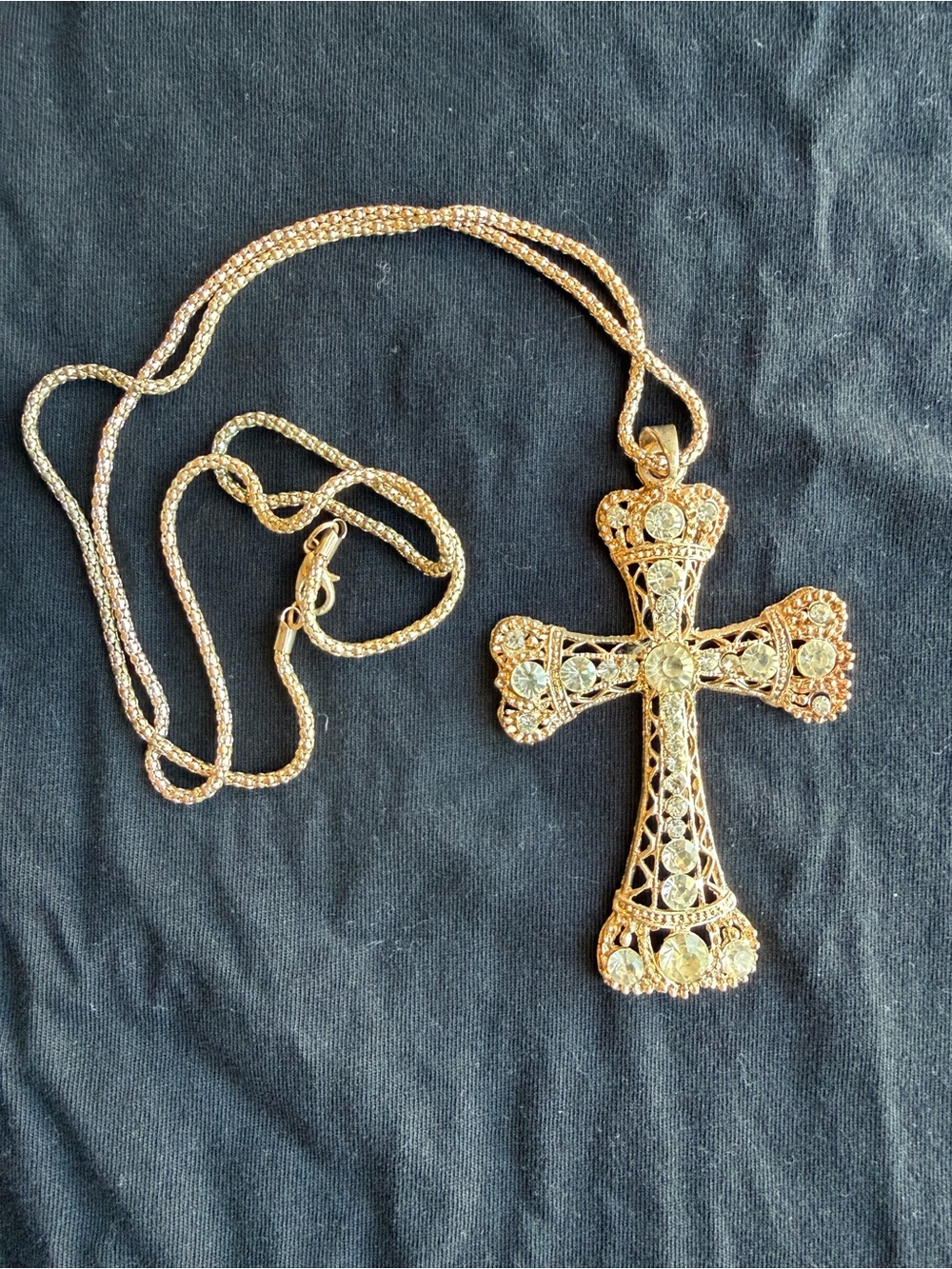 Gold-Tone Filigree Cross Pendant Necklace - Elegant Women's Jewelry